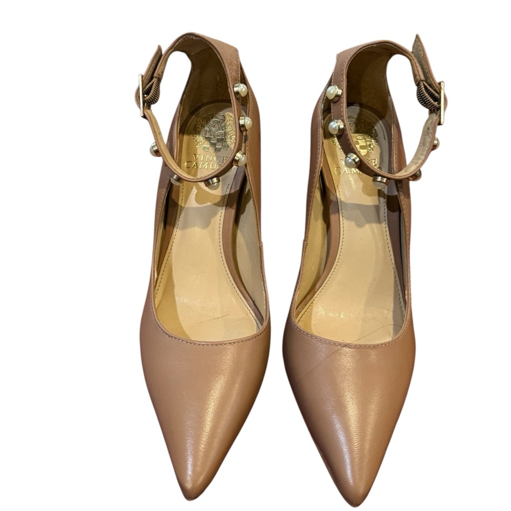 Vince Camuto Nude Strap Sandals/heels Jassita Brocade Ankle Strap with PEARL